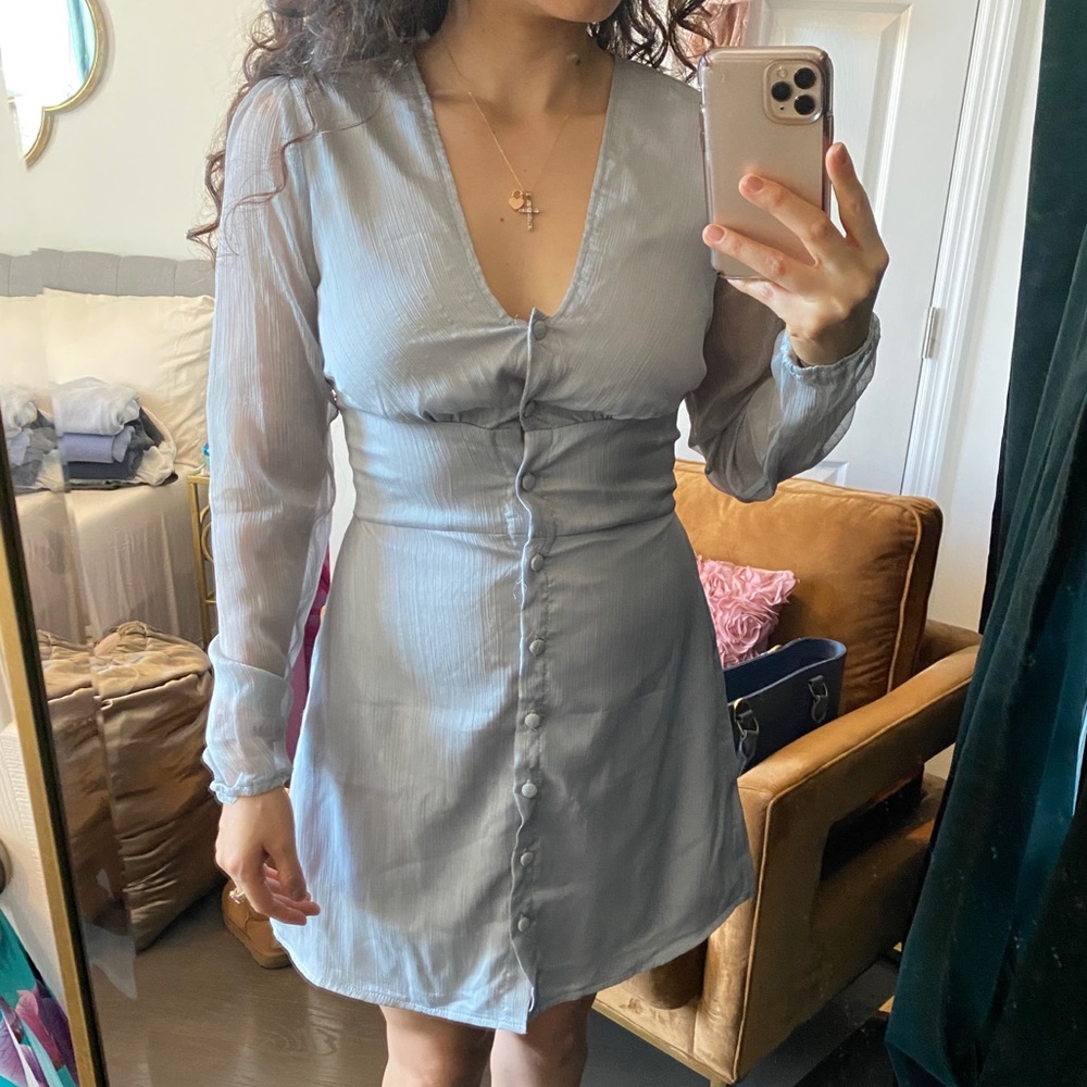 LIONESS GREY BUTTON UP DRESS
